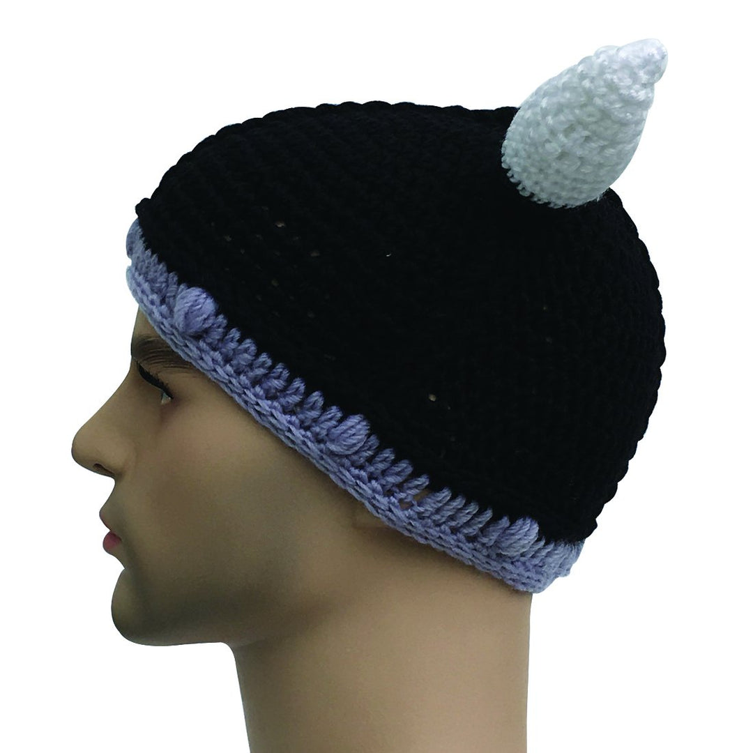 Unisex Barbarian Knight Knit Hat Viking Horns Beanie Funny Caps (Black)