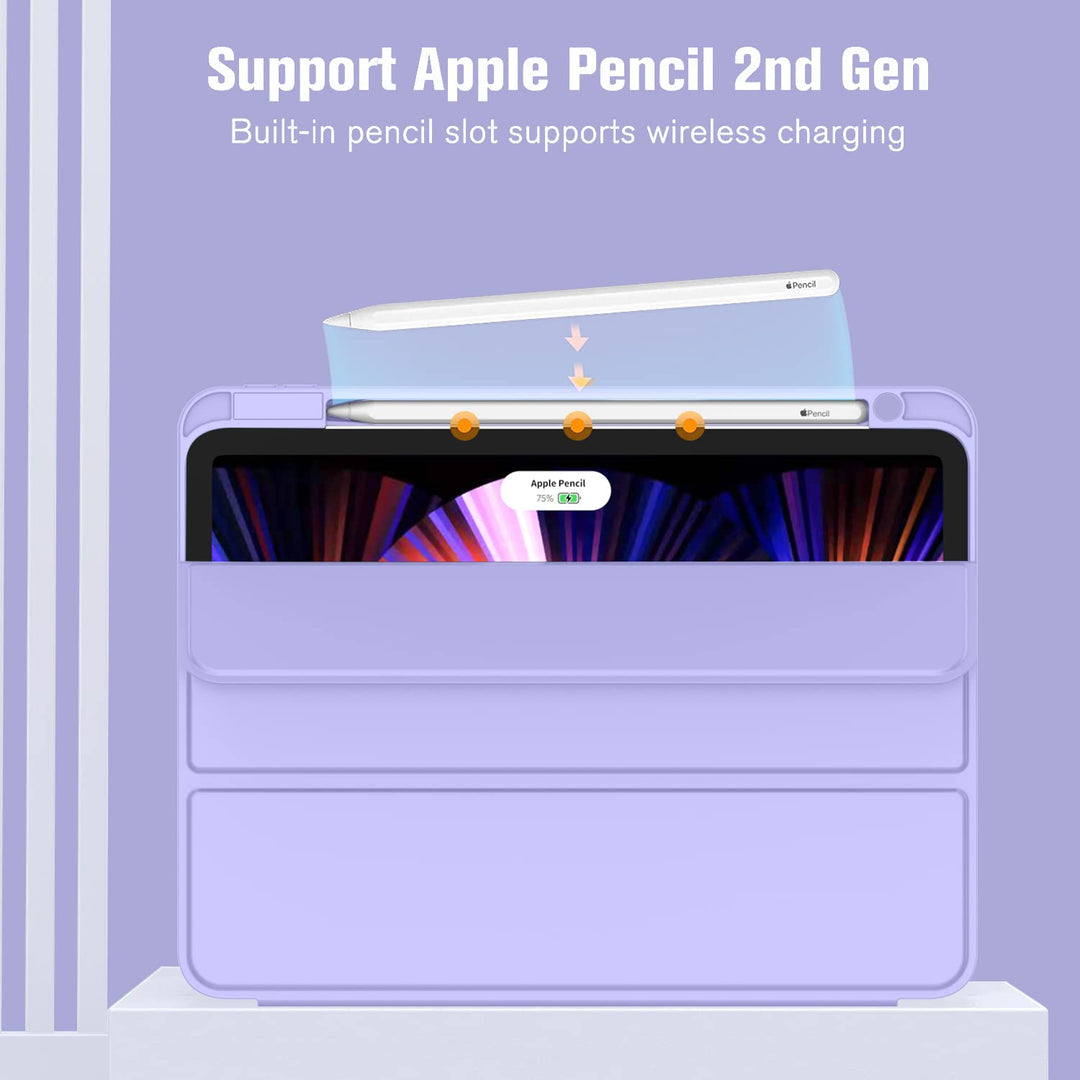 New iPad Pro 11 Inch Case 2022(4th Gen)/2021(3rd Gen)/2020(2nd Gen) with Pencil Holder,Smart iPad Case [Support Touch ID and Auto Wake/Sleep] with Auto 2nd Gen Pencil Charging (Light Purple)