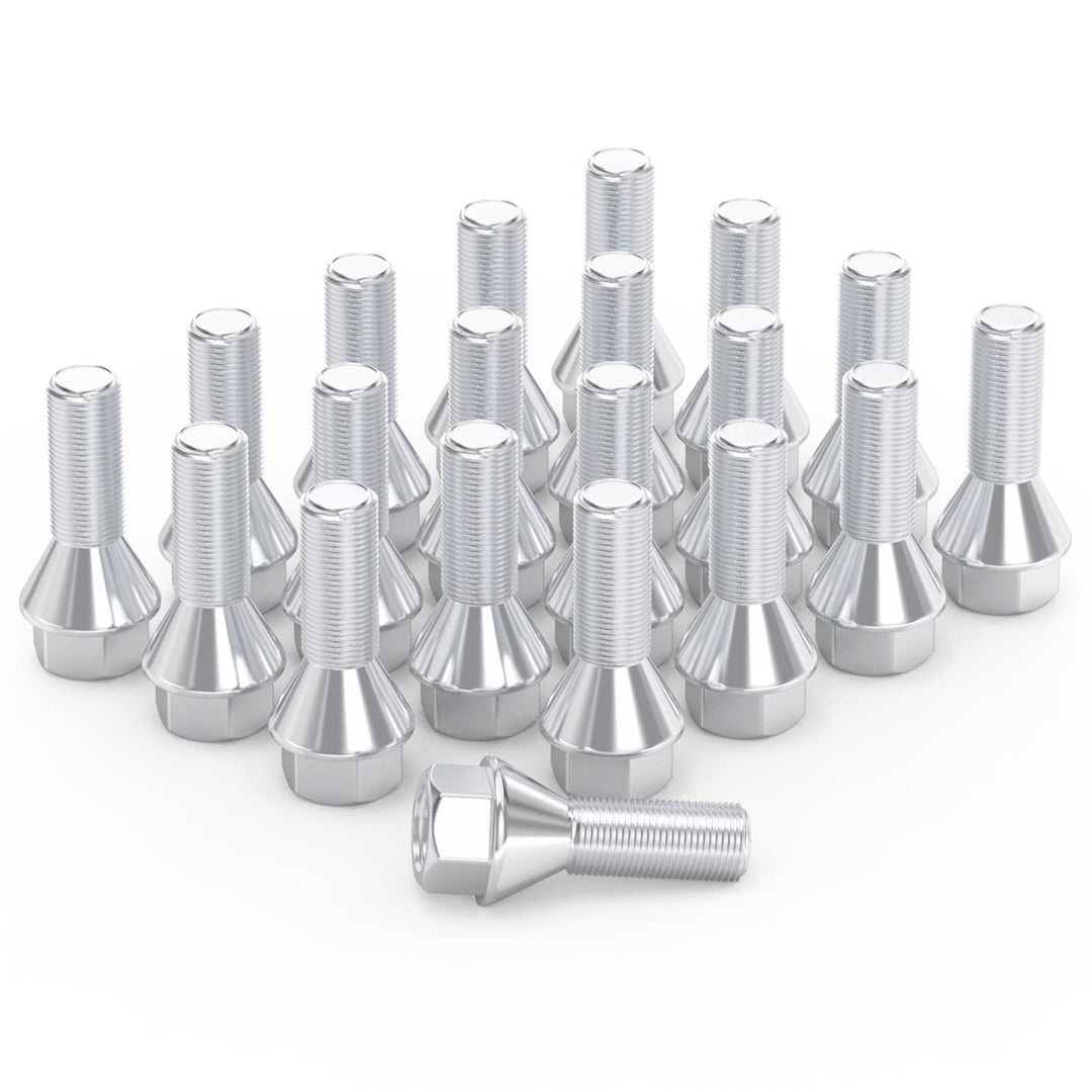 12x1.25 Lug Bolts, 20PCS Wheel Bolts 28mm Shank 17mm Hex 48mm Length Conical Seat 60 Degree Solid Chrome Studs Set for 2014-2020 Jeep Renegade | 2018-2020 Jeep Compass | 2014-2020 Jeep Cherokee