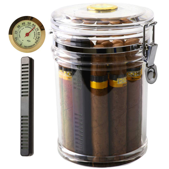 Acrylic Humidor Jar with Humidifier and Hygrometer,humidor That can Hold About 18 Cigars (Clear)