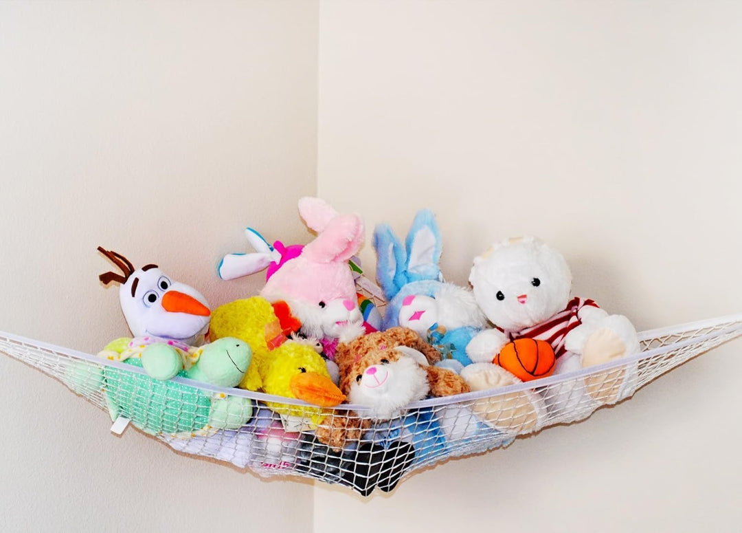 Stuffed Animal Toy Hammock - Hanging Storage Net - Toy Organizer for Clean, Organized and Orderly Room - Comes with an E-Book - Durable and Easy to Install - Nylon and Polyester (White)