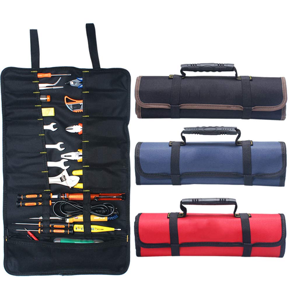 Large Wrench Roll Up Tool Roll Pouch Bag with 22 Pockets, Waterproof Canvas Wrench Roll Organizer Bag for Craftwork Handyman Electrician