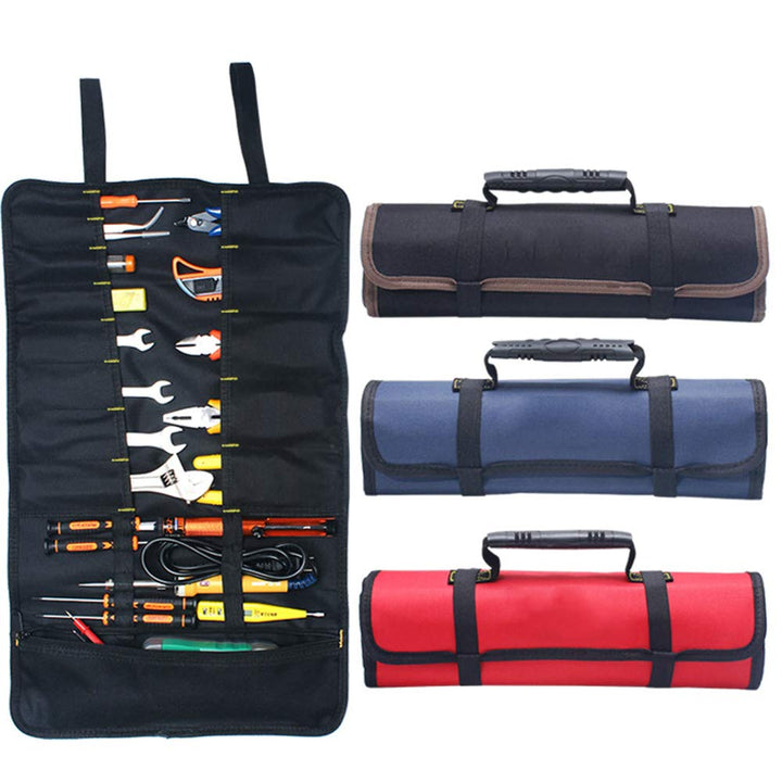 Large Wrench Roll Up Tool Roll Pouch Bag with 22 Pockets, Waterproof Canvas Wrench Roll Organizer Bag for Craftwork Handyman Electrician