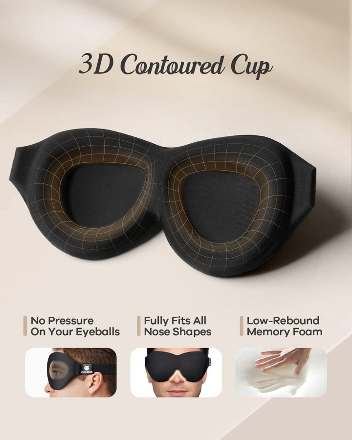 Sleep Eye Mask, 3D Contoured 100% Blackout Eye Mask, Sleep Mask with Adjustable Strap, Night Blindfold for Women Men, Eye Mask for Sleeping, Black