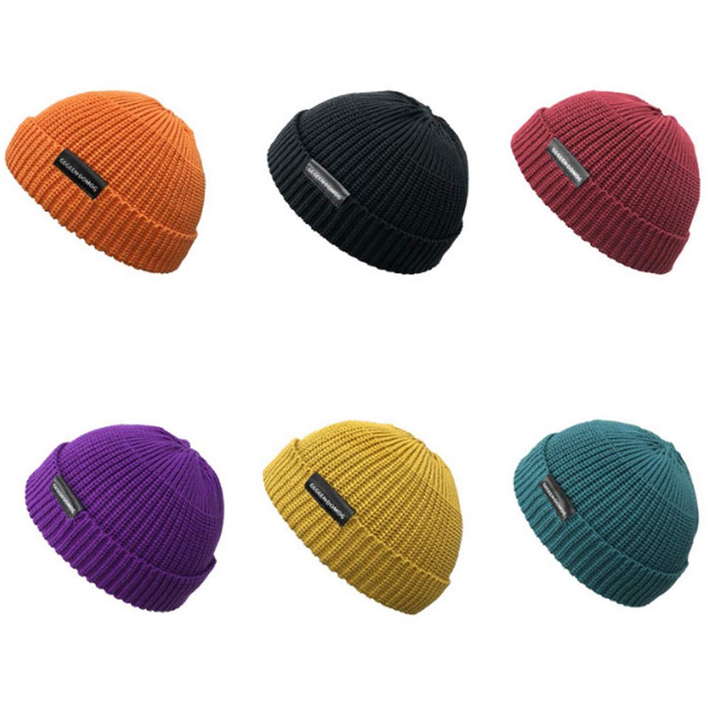 Knitted Hat Cotton Rib Knit Beanie Hats Cap Unisex Warm Soft Watch Cap Plain Cuff Slouchy Cap for Winter Orange
