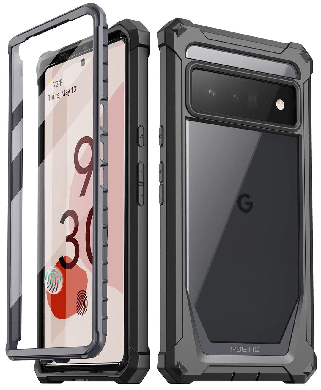 Guardian Case Compatible with Pixel 6 Pro 5G, Built-in Screen Protector Work with Fingerprint ID, Full Body Hybrid Shockproof Protective Rugged Clear Bumper Cover Case, Black/Clear