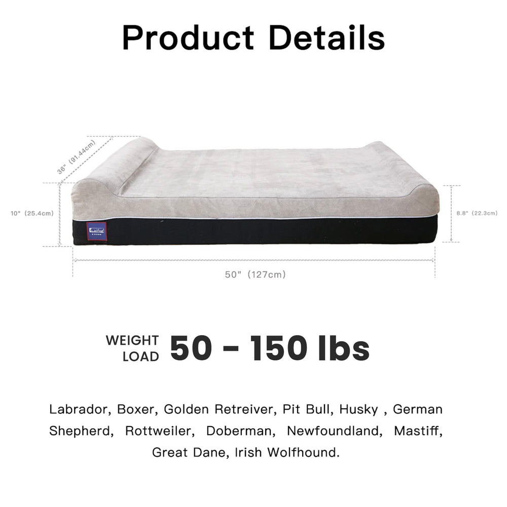 Orthopedic Memory Foam Extra Large Dog Bed Pillow(50x36x10, Slate Grey) Durable Water Proof Liner & Removable Washable Cover & Smart Design