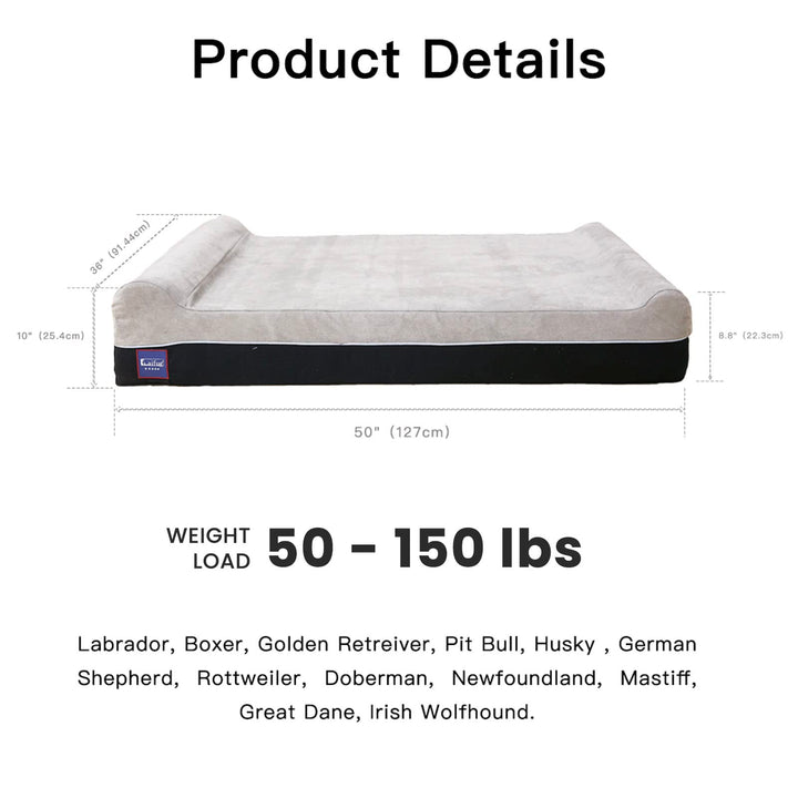 Orthopedic Memory Foam Extra Large Dog Bed Pillow(50x36x10, Slate Grey) Durable Water Proof Liner &amp; Removable Washable Cover &amp; Smart Design