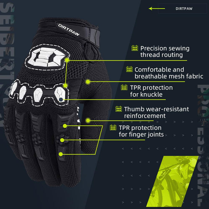 Dirtpaw Unisex BMX MX ATV MTB Racing Gloves - Touch Recognition Full Finger Glove for Road Racing and Motorcycle Sports Black M