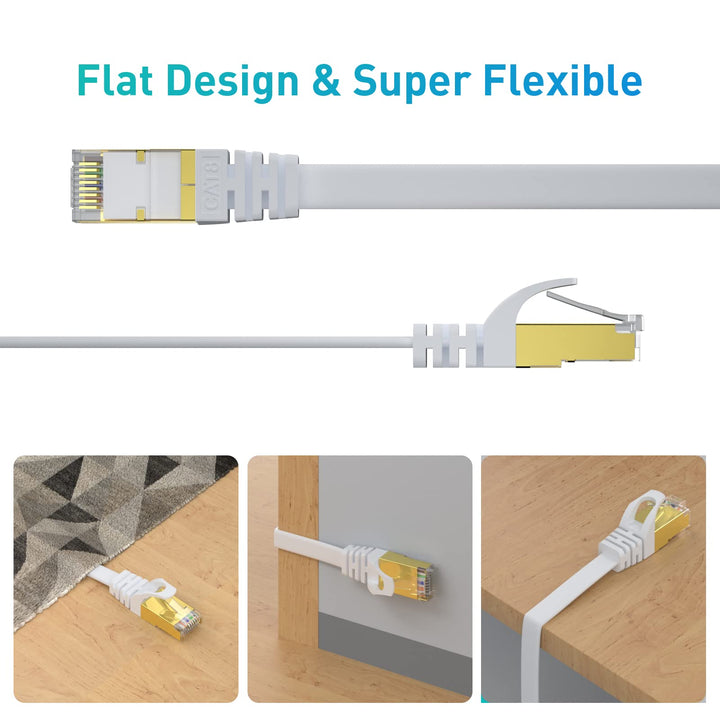 Cat 8 Ethernet Cable 20 FT, 40Gbps 2000Mhz High Speed Flat Cat8 Cable Patch Cord with Gold-Plated RJ45 Connector, LAN Network Internet Cable with 15 Clips for Router/Gaming/Computer, S/FTP