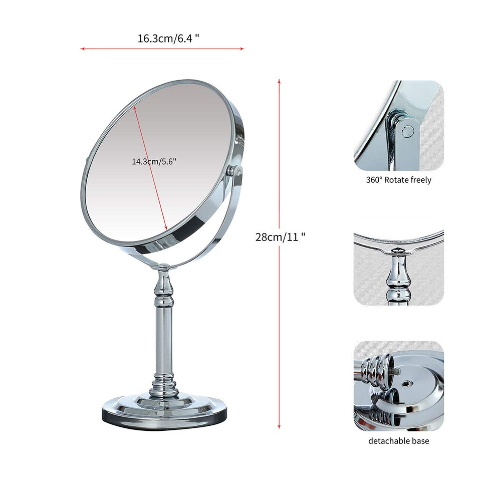 Round Tabletop Makeup Mirror 6 inch Double Sided Vanity Mirror with 3X Magnification Two Sided Swivel Magnifying Standing Mirror