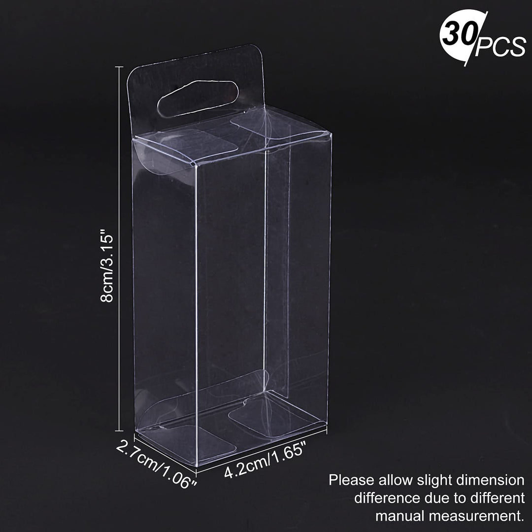 PVC Plastic Box 30 Pieces Rectangle Foldable Transparent Storage Boxes with Hang Hole Clear Plastic Gift Boxes for Wedding Birthday Party Shower Favors,1.06×1.65×3.15