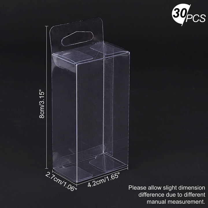 PVC Plastic Box 30 Pieces Rectangle Foldable Transparent Storage Boxes with Hang Hole Clear Plastic Gift Boxes for Wedding Birthday Party Shower Favors,1.06×1.65×3.15