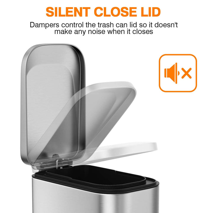 15 Liter/4 Gallon Trash Can with Soft Close Lid,Stainless Steel Trash Can with Removable Wastebasket, Step Trash Can for Bathroom,Kitchen,Office (Silver)