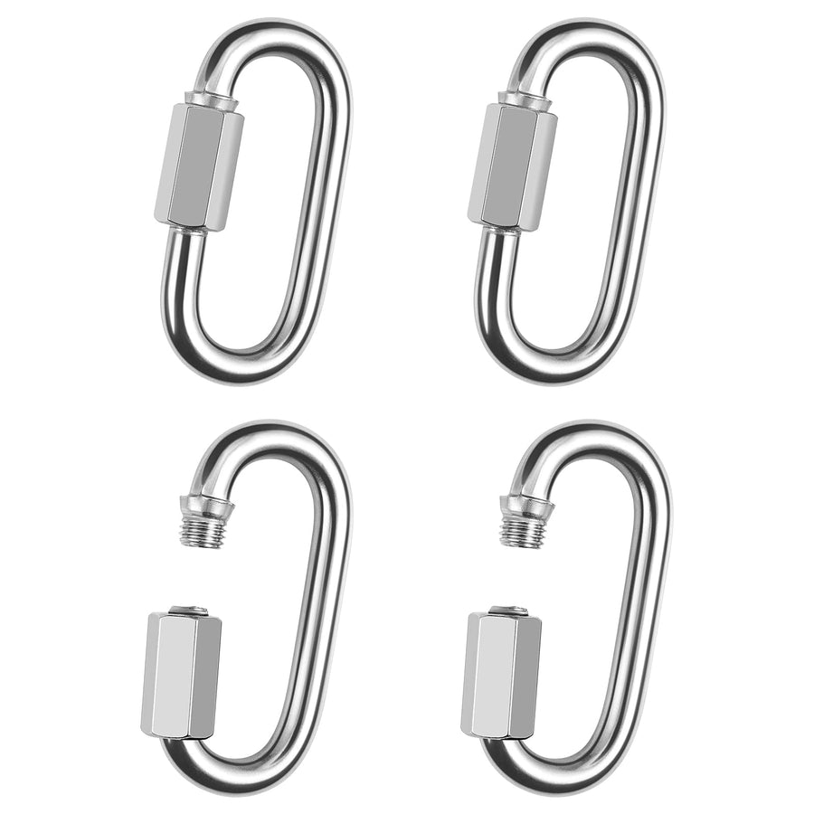 4pcs 1/4 Inch Quick Links Locking Carabiner, 304 Stainless Steel M6 Quick Links Chain Connector,Heavy Duty Chain Repair Links,for Outdoor Activities and Indoor Equipment