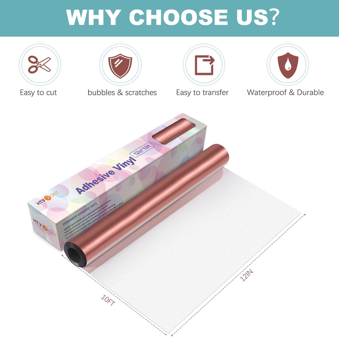 HTVRONT Rose Gold Metallic Vinyl - 12 x 10FT Matte Rose Gold Vinyl for Cricut - Easy to Weed & Transfer Rose Gold Permanent Vinyl Roll