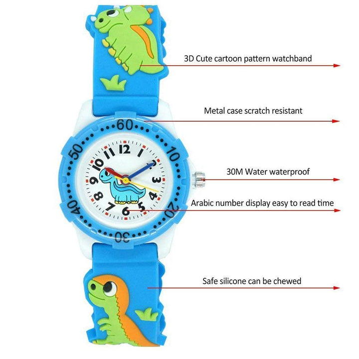 Kids Watch for Boys Girls, Toddler Watch Digital Analog Wrist Waterproof Watches with 3D Cute Cartoon Silicone Band, Best Gift for 3-10 Years Old Childrens (A Dinosaur Blue)