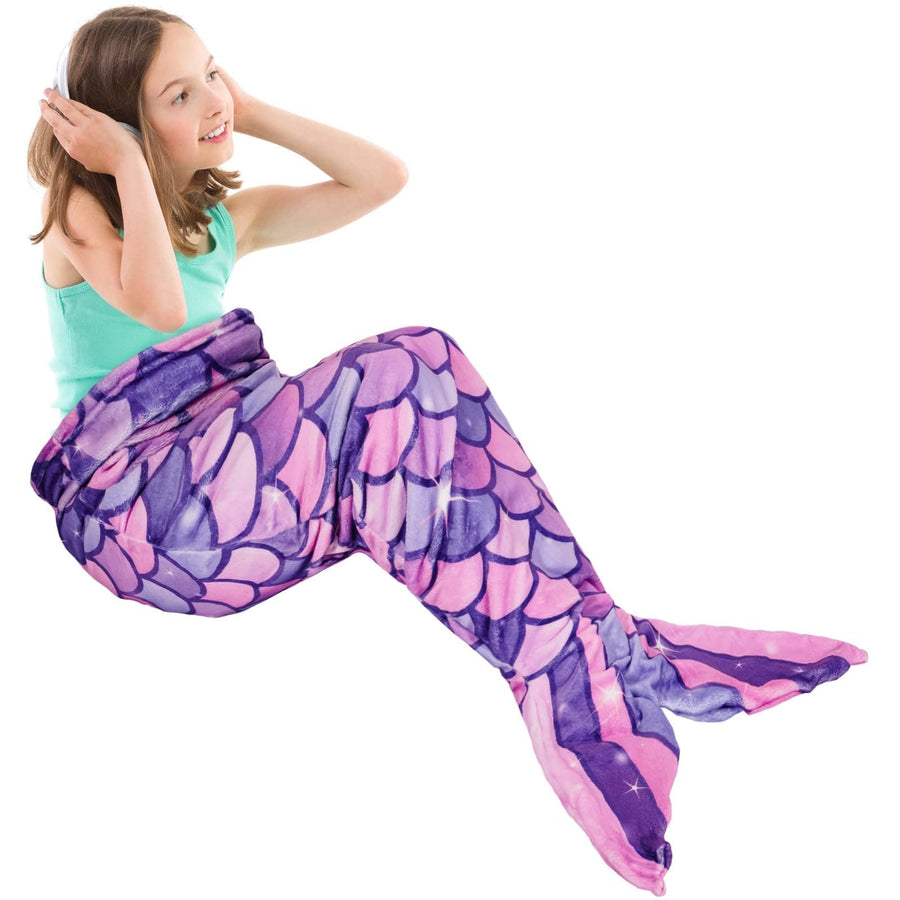 Mermaid Tail Blanket - Plush Mermaid Wearable Blanket for Girls Teens All Seasons Soft Flannel Snuggle Blanket Mermaid Scale Sleeping Bag 55 x 24 (Purple)