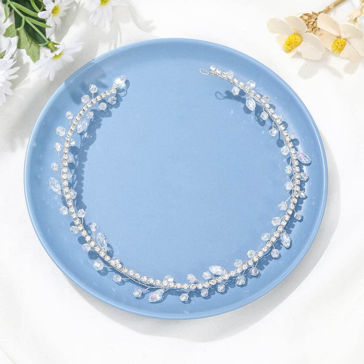 Wedding Hair Vine with Ribbon Headband Silver Rhinestone Chain Crystal Wreath Crown Bridal Flower Vine Accessories Wedding Hairstyle for Bride and Bridesmaid - 15.74inches