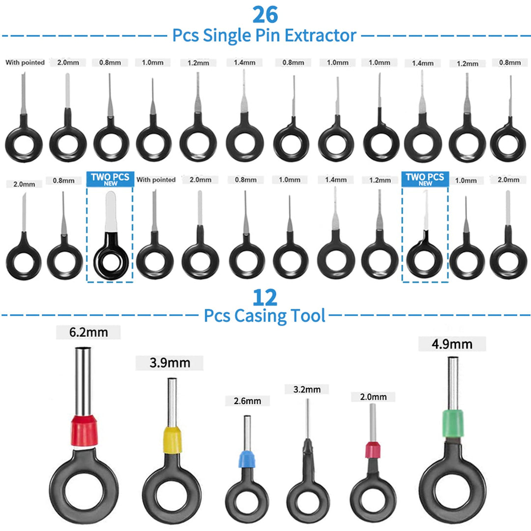 60pcs Terminal Removal Tool kit,Pins Terminals Puller Repair Tools for Car Pin Extractor Electrical Wiring Crimp Connectors,Key Extractor Depinning Tool Set