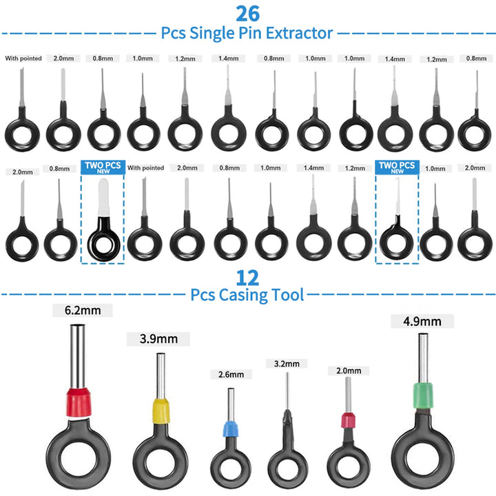 60pcs Terminal Removal Tool kit,Pins Terminals Puller Repair Tools for Car Pin Extractor Electrical Wiring Crimp Connectors,Key Extractor Depinning Tool Set