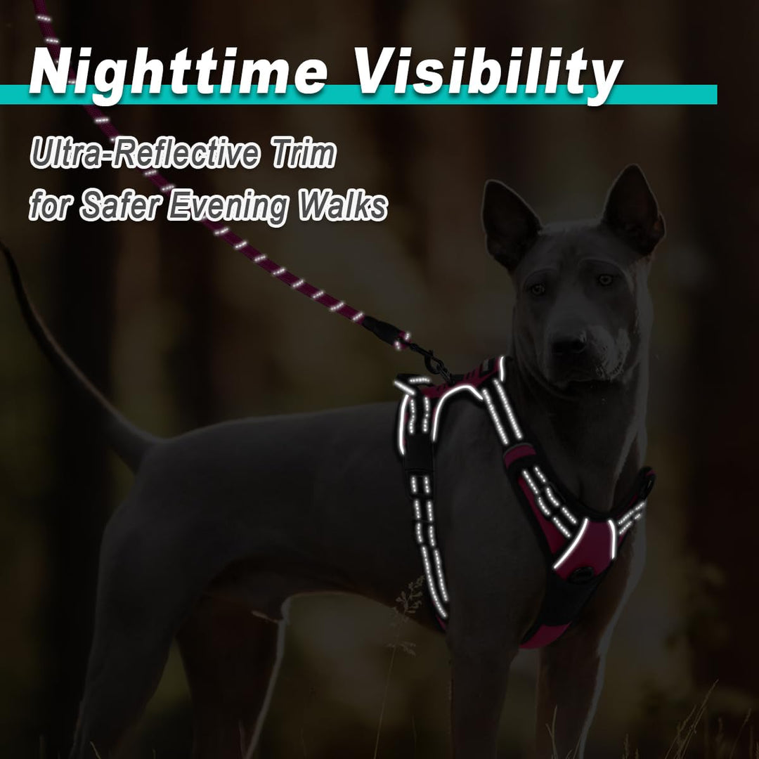 No Pull Pet Harness Dog Harness Adjustable Outdoor Pet Vest 3M Reflective Oxford Material Vest for PINK Dogs Easy Control for Small Medium Large Dogs (L)