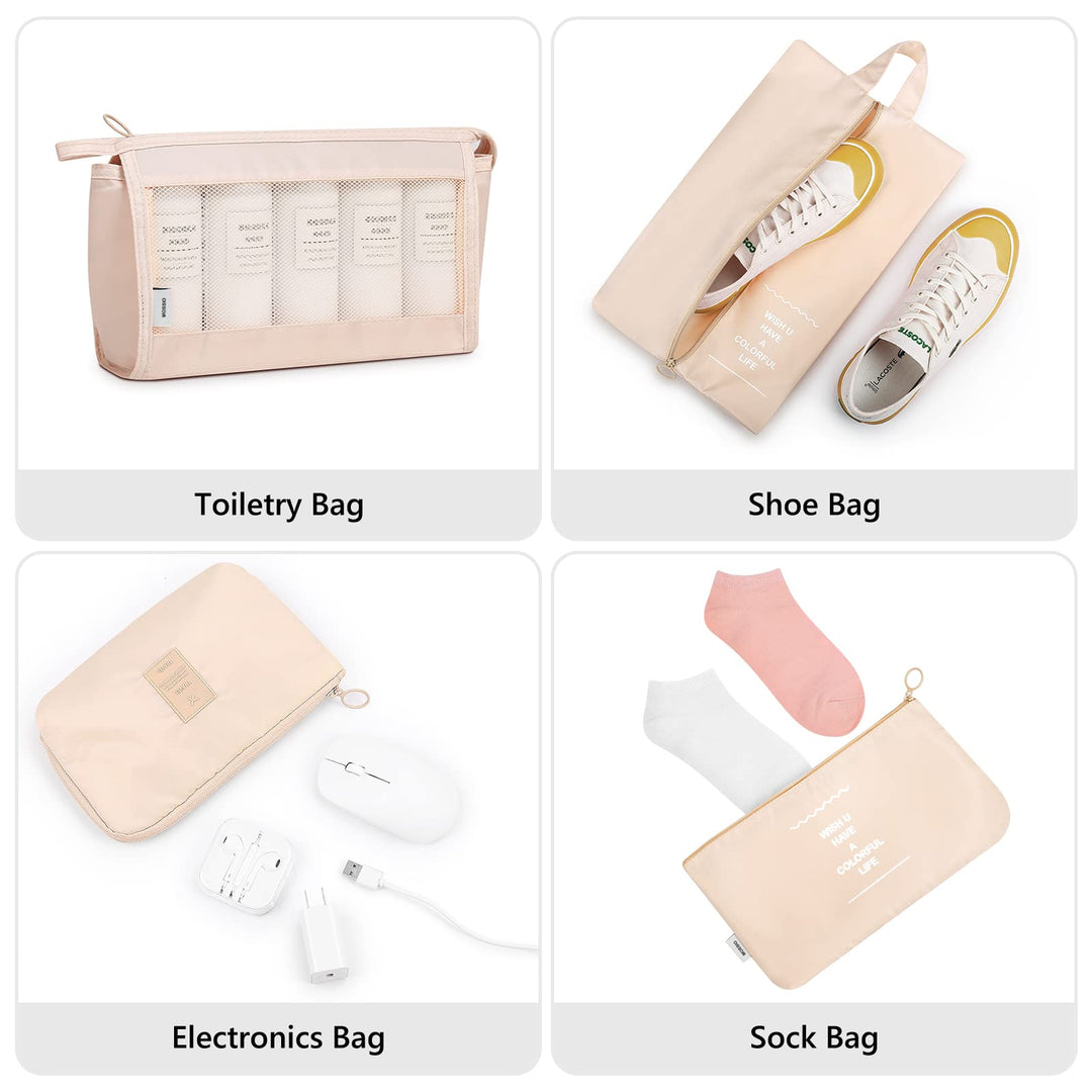 Packing Cubes for Carry On, 9 Piece Set Travel Cubes for Flying Camping Hiking Beige