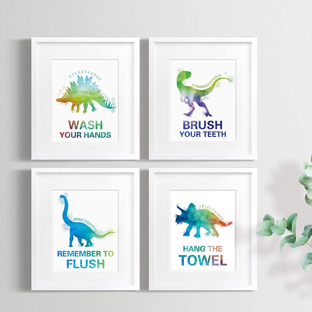 Mimeile Bathroom Wall Cute Dinosaur Art Prints Set of 4