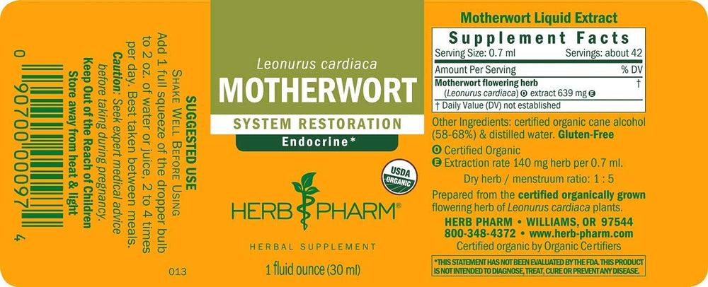 Herb Pharm Certified Organic Motherwort Liquid Extract 