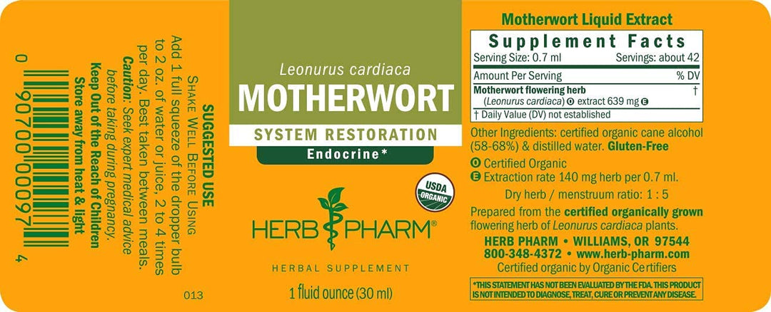 Herb Pharm Certified Organic Motherwort Liquid Extract 