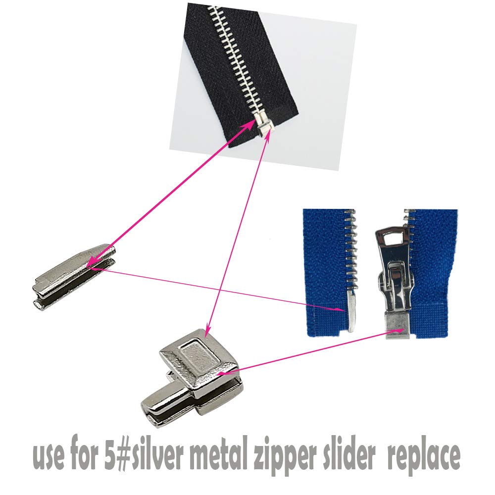 JOSDIOX 20 Sets Size 5 Metal Zipper Latch Slider Retain