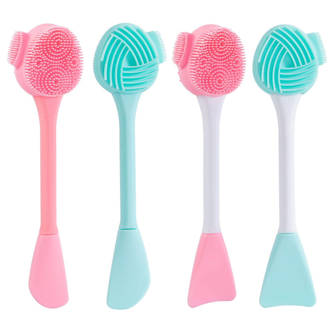 4 Pack Silicone Facial Cleansing Brush 4 in 1, Double-Ended Silicone Face Exfoliating Wash Scrub Brush for Face Skincare and Massage (Multicolored)