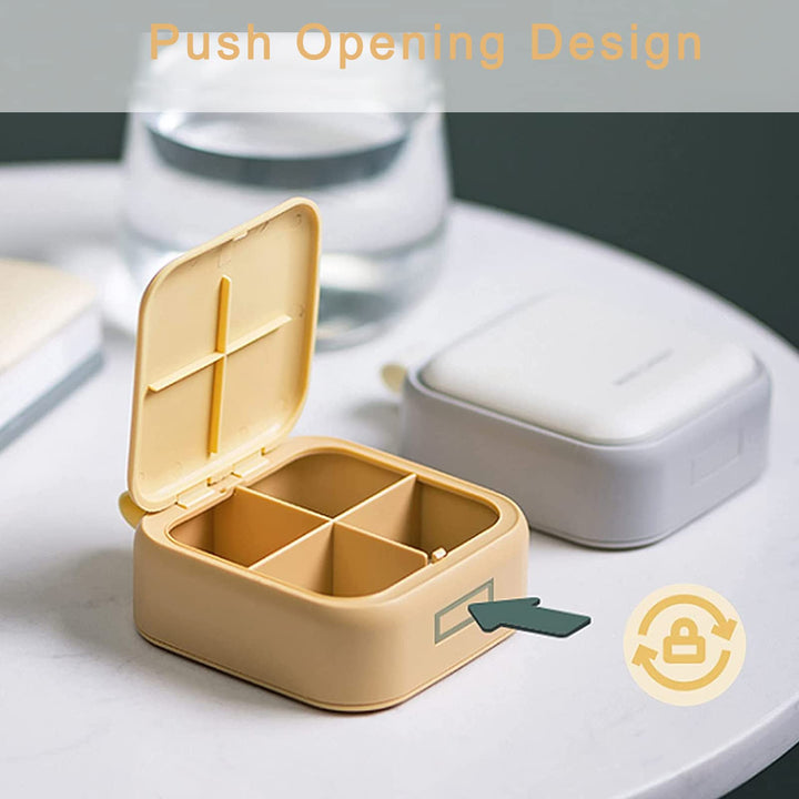 Small Pill Case, Cute Pill Box - Acedada Travel Daily Pill Organizer, Portable Pretty Pill Container for Purse Pocket, Compact Medicine Holder for Vitamins, Fish Oils, Supplements, Yellow