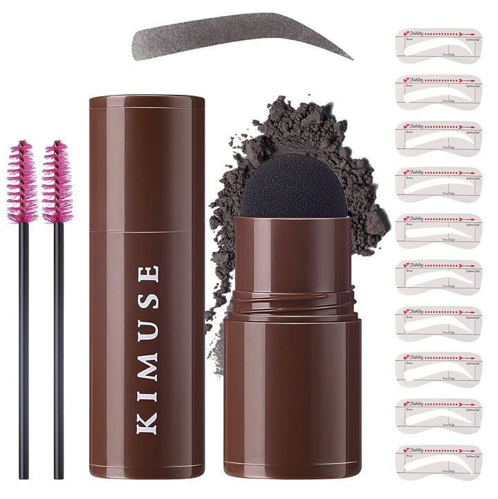 KIMUSE Eyebrow Stamp and Eyebrow Stencil Kit, One Step Brow Stamp, 10 Eyebrow Stamp Stencils Kit and Brow Stamp Shaping Kit, Brown Eyebrow Stamp Powder, Waterproof, Long-lasting (BLACK BROWN)