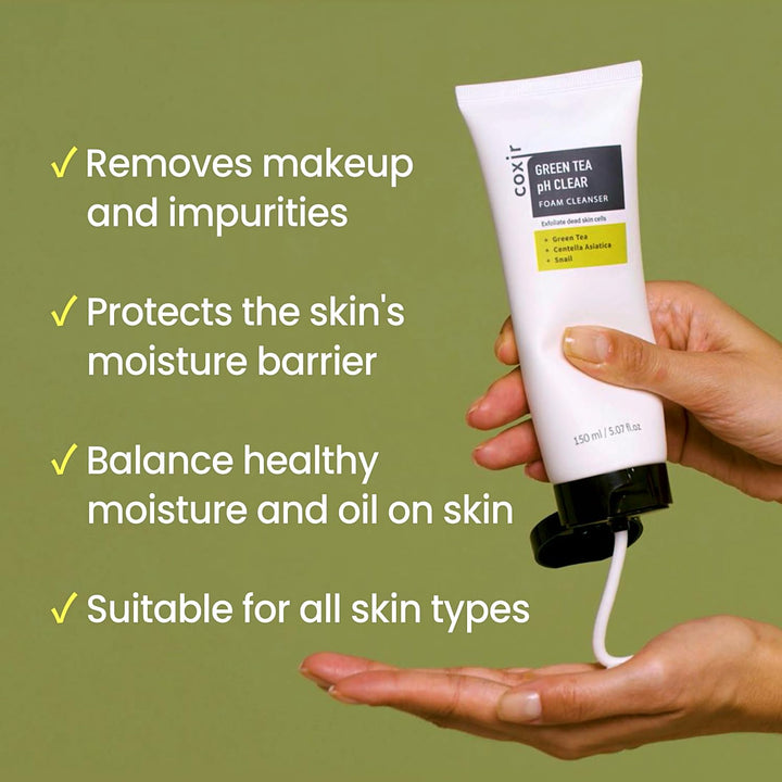 coxir GREENTEA PH CLEAR FOAM CLEANSER l Low pH Formula 