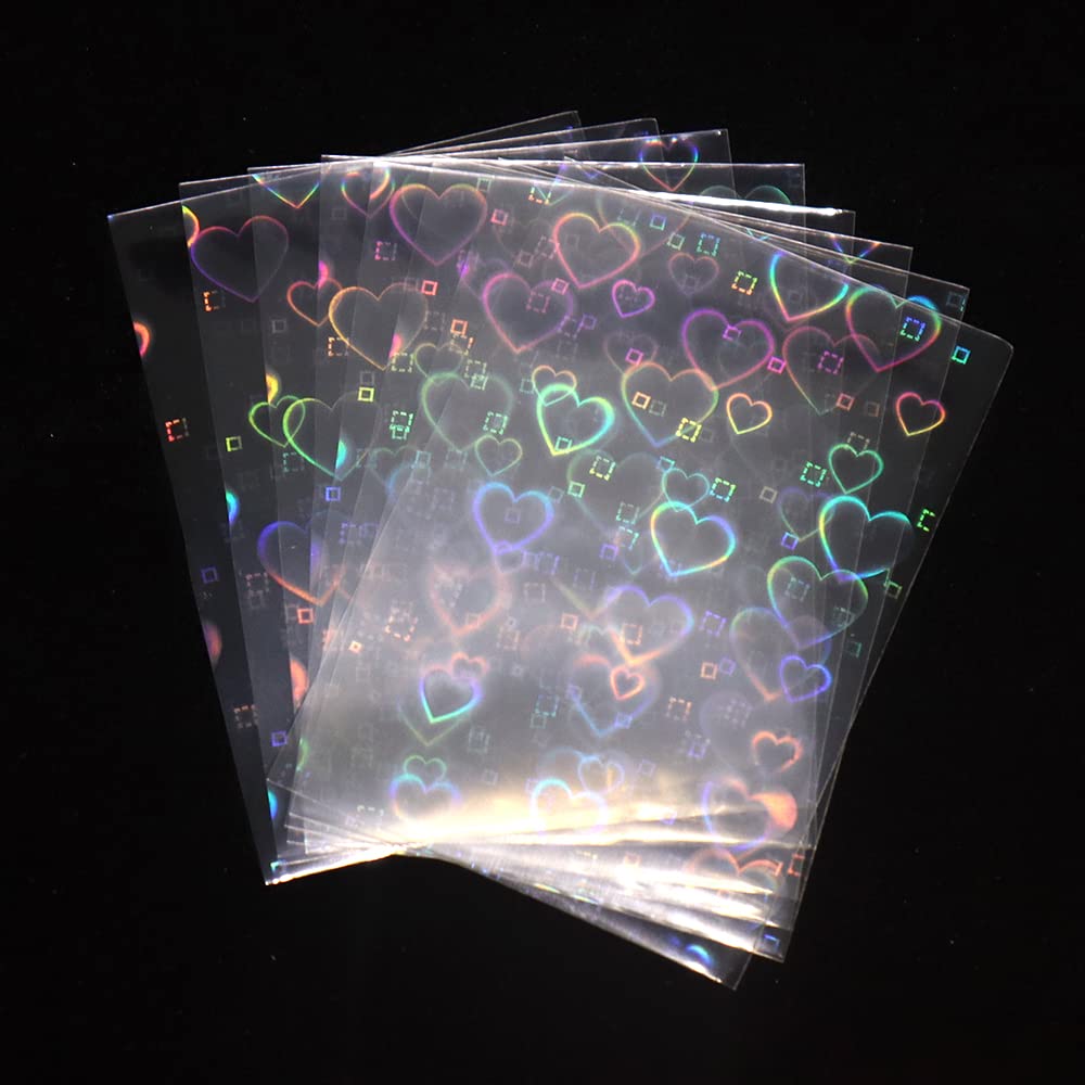 100pcs/Lot Love Heart-Shape Laser Flashing Card Sleeves Trading Cards Film Magic Kpop Card Protector Holographic Foil Protective Cover (61x88mm)