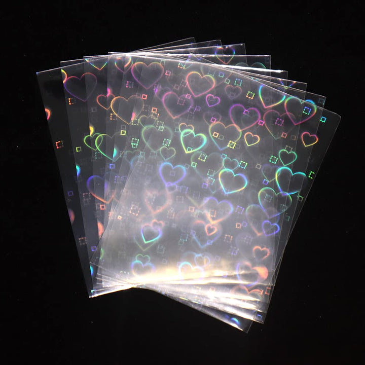100pcs/Lot Love Heart-Shape Laser Flashing Card Sleeves Trading Cards Film Magic Kpop Card Protector Holographic Foil Protective Cover (61x88mm)