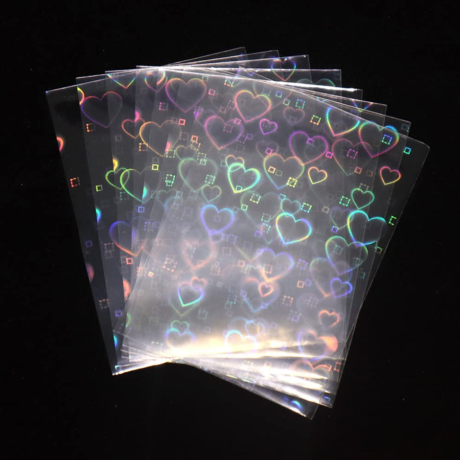 100pcs/Lot Love Heart-Shape Laser Flashing Card Sleeves Trading Cards Film Magic Kpop Card Protector Holographic Foil Protective Cover (61x88mm)