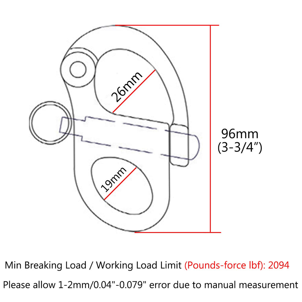 Pair of 3-3/4(96mm)316 Stainless Steel Fixed Bail Snap Shackle for Bracelet, Sailboat