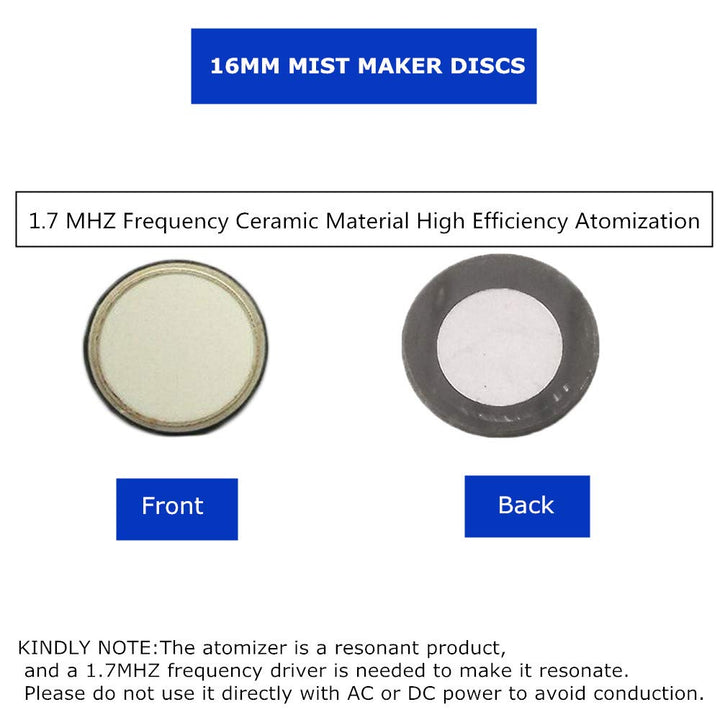 16MM Ultrasonic Mist Maker Water Fogger Ceramics Discs with Replacement Tool, Atomizer Humidifier Accessories Pack of 10