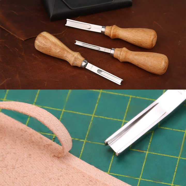 3 Size Leather Edge Beveler Tool 0.7cm, 1cm, 1.2cm, Wide Mouth Leathercraft Edge Skiving Beveler, DIY Beveler Shallow Skiving Trimming Leather Edge Press