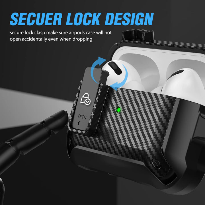 Valkit Compatible Airpods Pro Case with Lock Clip, Carbon Fiber Texture Air Pod Pro Case Cover with Keychain for Men Women Cool AirPod Pro Shockproof Protective Case for AirPods Pro 2019, Black