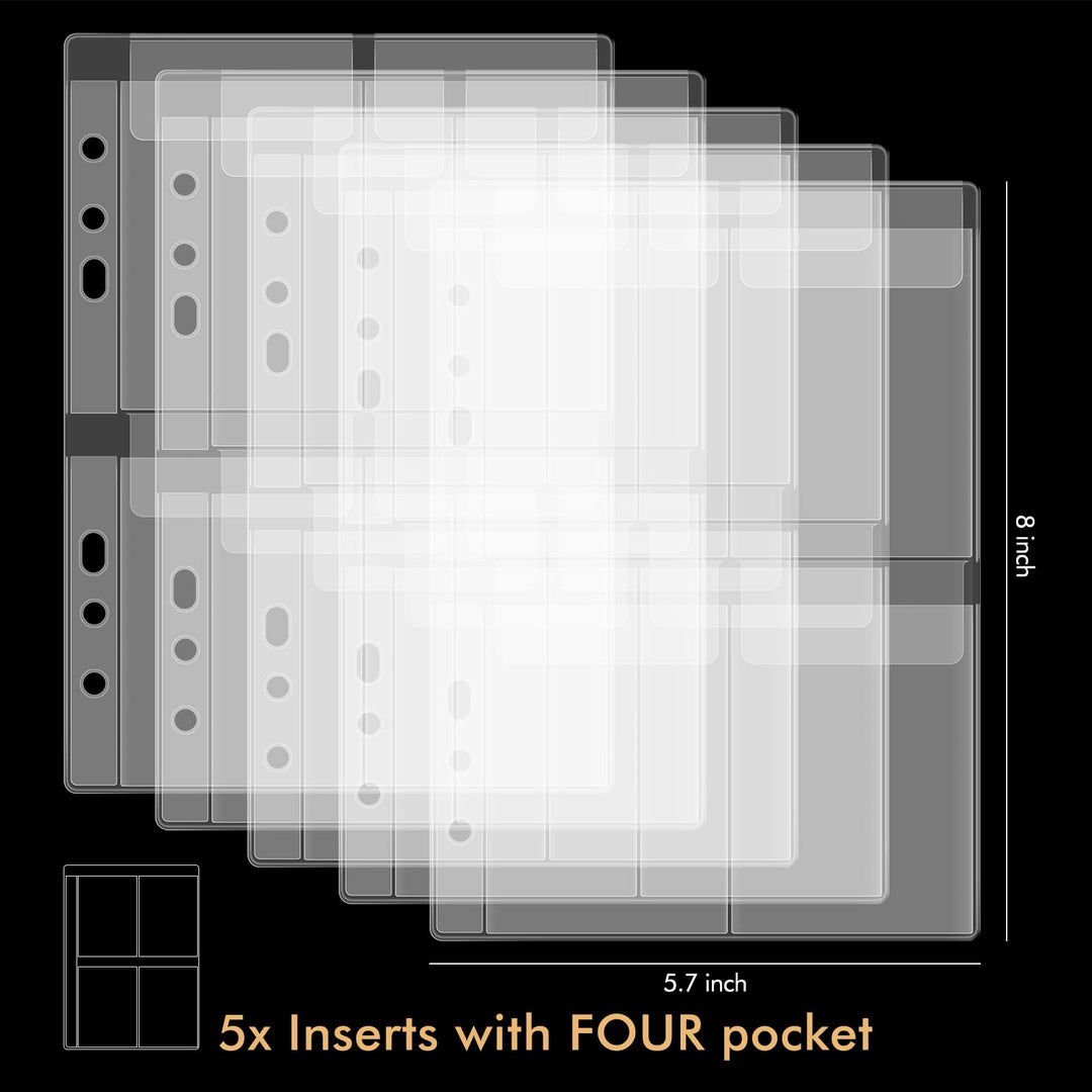 10 Sheet Binder Pockets Inserts with four pockets A5 Size 6 Hole Binder Folder for Dies and Stamps Storage,Waterproof PVC Clear Bags Protectors for Cutting Dies Stencil Album Stamp Crafts