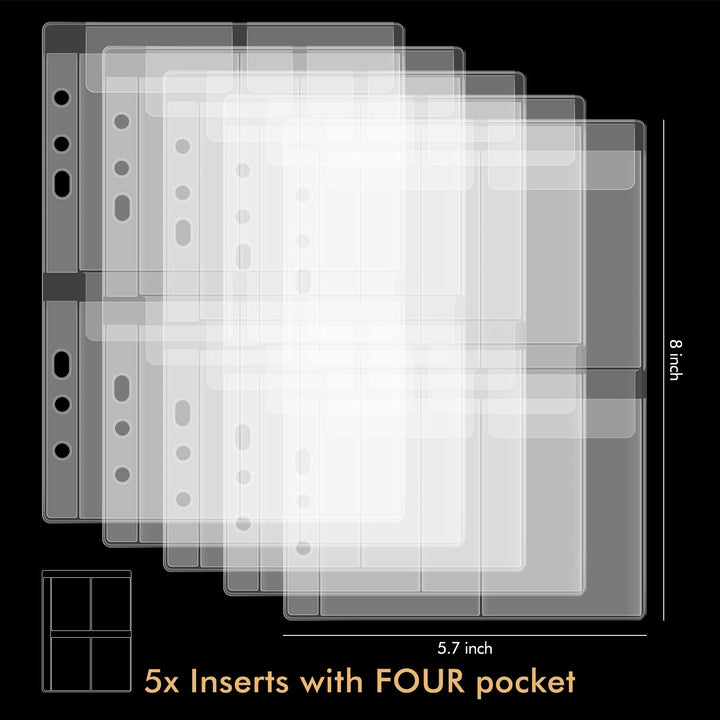 10 Sheet Binder Pockets Inserts with four pockets A5 Size 6 Hole Binder Folder for Dies and Stamps Storage,Waterproof PVC Clear Bags Protectors for Cutting Dies Stencil Album Stamp Crafts