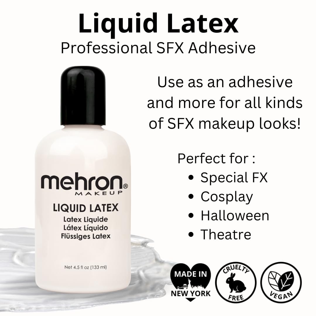 Makeup Liquid Latex | SFX Makeup | Halloween Latex Makeup | Latex Glue for Skin | Prosthetic Glue 4.5 fl oz (133 ml) (Clear)