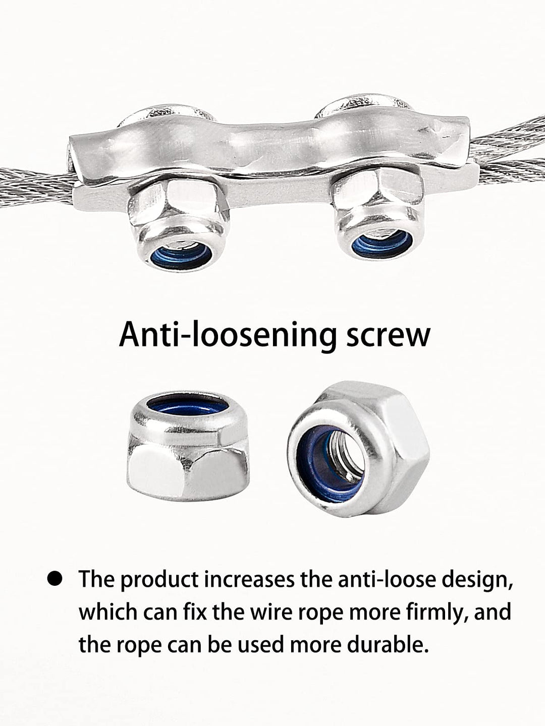 24pcs 1/16 Cable Clamps M2 Duplex Wire Rope Clips,304 Stainless Steel Rope Clamps with Anti-Loosening Lock Nuts,1/16 Wire Rope Fasteners Clamps for Hanging Wire,Garden Wire,Fence Wire