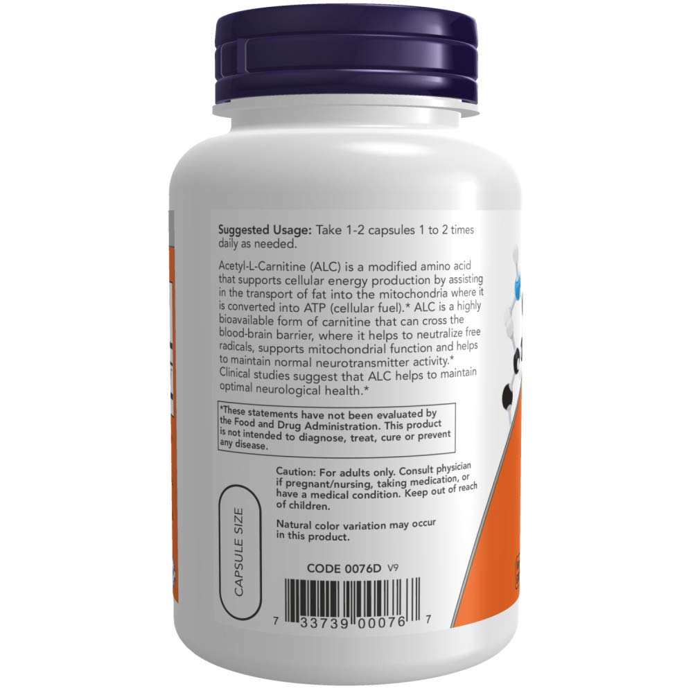 NOW Supplements, Acetyl-L Carnitine 500 mg, Amino Acid,