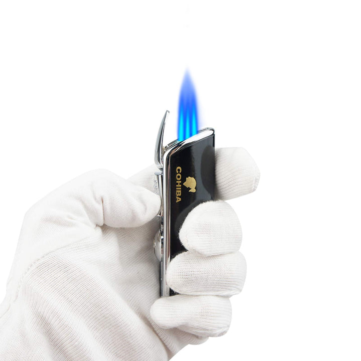 Cigar Torch Lighters Triple Jet Butane Refillable Lighter with Punch Windproof Without Gas(Black)