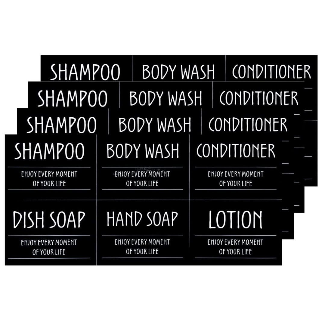 Printed Bathroom Labels Set 24PCS Waterproof Refillable Bottles Stickers for Dish Soap Body Wash Conditioner Shampoo Display