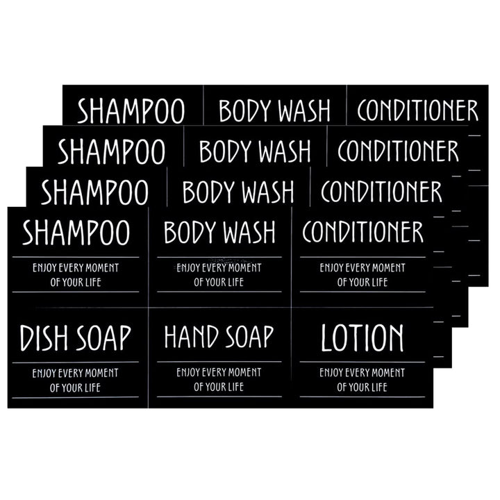 Printed Bathroom Labels Set 24PCS Waterproof Refillable Bottles Stickers for Dish Soap Body Wash Conditioner Shampoo Display